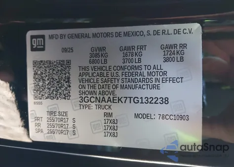 2026 Chevrolet Silverado 1500 2Wd Long Bed Wt from USA, damaged, VIN 3GCNAAEK7TG132238